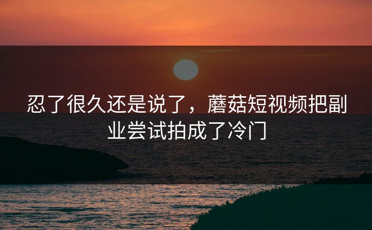 忍了很久还是说了，蘑菇短视频把副业尝试拍成了冷门